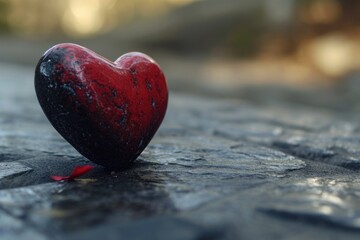 Wall Mural - A red and black heart sits on top of a rock. Perfect for expressing love and passion. Ideal for Valentine's Day cards and romantic designs