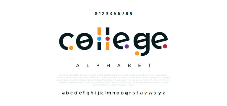 College Modern minimal abstract alphabet fonts. Typography technology, electronic, movie, digital, music, future, logo creative font. vector illustration