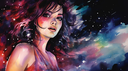 Poster - watercolor_woman_on_night_disco