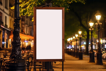 Wall Mural - Blank street light box in the city at night, mockup