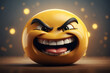 Angry nasty emoticon shows mockery, bullying facial expression.