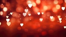 Blurred Background With Heart Shaped Bokeh For Valentine's Day. Blank Background For Presentation And Montage