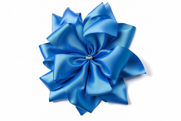 Wall Mural - Blue satin ribbon tied with bow, flower close-up.