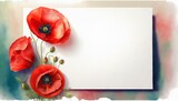 Fototapeta  - Biała kartka z miejscem na tekst otoczona czerwonymi kwiatami maków