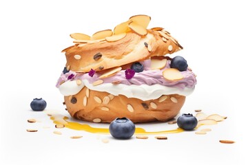 Poster - blueberry bagel with a swirl of cream cheese, isolated