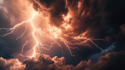 Wall Mural - a powerful lightning bolt pierces through the clouds in the sky. this image captures the intensity a
