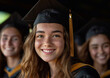 © DenisMArt - Happy smiling female students on college graduation day.Macro.AI Generative.