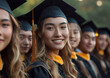 © DenisMArt - Happy smiling students on college graduation day wearing graduation hat.Macro.AI Generative.