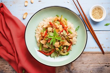 Sticker - aerial view of kung pao chicken with sesame seeds