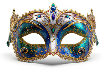 Wall Mural - A blue and gold masquerade mask on a white background. Mardi Gras mask.