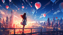 Young Woman Holding Glowing Balloon