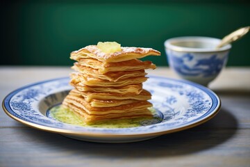 Poster - stacked sfogliatelle on a simple china plate, soft light