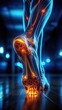 A close up of a person's foot with glowing bones. Pain visualization.