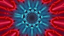Blue And Red Flower With Black Background And Red Center. Kaleidoscope VJ Loop.
