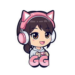 Canvas Print - Chibi gamer girl cartoon character mascot logo vector