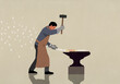 © fStop - Blacksmith hammering binary code over anvil