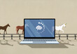 © fStop - Horses becoming unicorns on treadmill behind buffering brain on laptop screen