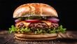 Fresh tasty cheese burger isolated on black. Fresh food. Tasty fast food. Meat Burger - AI Generative.