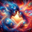 © Marin4ik - Twin flame couple. Soulmates. The concept of magical, esoteric, tantric, spiritual love. Connection between souls. Illustration for websites and much more. Created using generative ai tools.