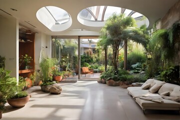 tropical garden with palms