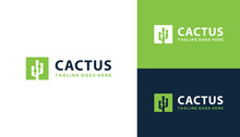 Modern Cactus Tree With Simple Square Geometric Logo Design
