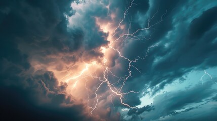 Wall Mural - a powerful lightning bolt striking through the clouds. perfect for illustrating the force and energy