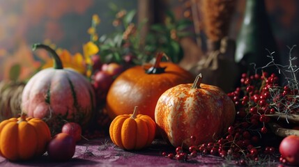 Poster - A table filled with a variety of pumpkins. Perfect for fall decorations and autumn-themed designs