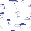 Small rainy clouds seamless pattern. Hand drawn summer or autumn sky organic shapes. Rain drops