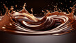 Liquid floating colorful coffee or chocolate splash cream in brown color isolated on black background