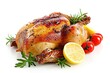 © Fotograf - A deliciously cooked whole chicken garnished with fresh lemons, juicy tomatoes, and fragrant parsley. Perfect for a family dinner or special occasion.