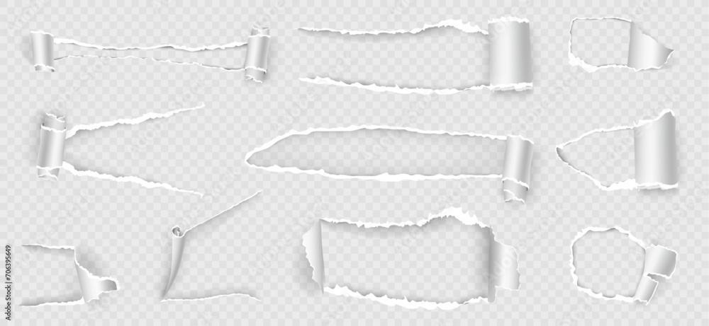 Paper Hole Frame Ripped paper holes with scrolls and uneven torn edges. Vector isolated ...