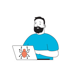 Aufkleber - Programming concept with cartoon people in flat design for web. Man working in security, fighting hacker attacks and fixing bugs. Vector illustration for social media banner, marketing material.