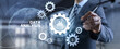 © Murrstock - Businessman pressing virtual button data analysis text on screen.