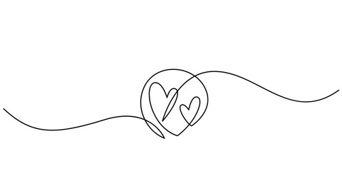 Wall Mural - two hearts in simple one line style. love background in continuous