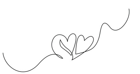 Wall Mural - Two hearts in simple one line style. Love background in continuous