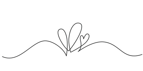 Wall Mural - two hearts in simple one line style. love background in continuous