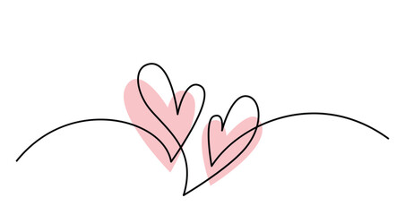 Wall Mural - two hearts in simple one line style and color shape love signs. love