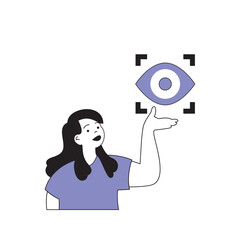 Fototapete - Teamwork concept with cartoon people in flat design for web. Woman works with colleagues in company, creates vision, finds opportunity. Vector illustration for social media banner, marketing material.