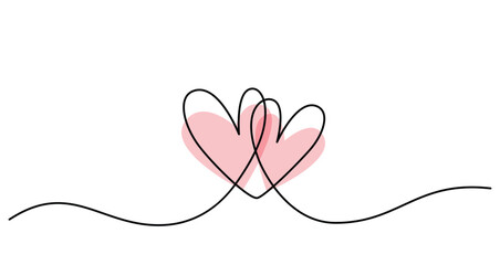 Wall Mural - two hearts in simple one line style and color shape love signs. love