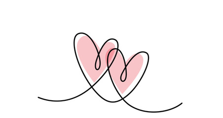 Wall Mural - two hearts in simple one line style and color shape love signs. love