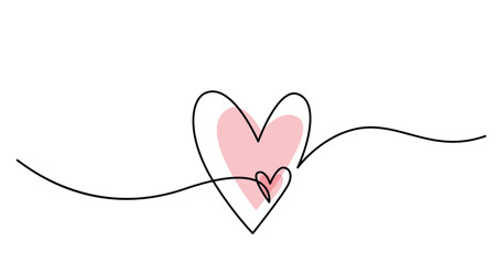 Wall Mural - two hearts in simple one line style and color shape love signs. love