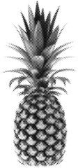 Pineapple in halftone dots texture, isolated black and white vector design element
