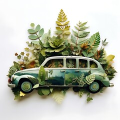 car with flowers and leaves