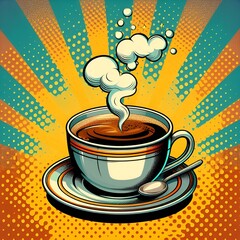 A cup of coffee, pop art style. Retro concept po art.