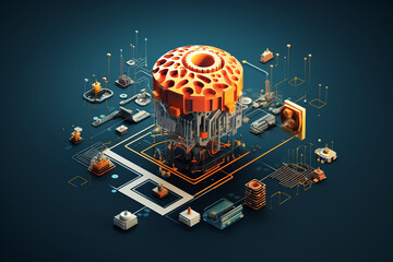 Wall Mural - 3d icon of AI in science and business, Technology and engineering concept