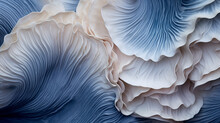 Mushrooms On Blue Background, Close Up Of A Mushroom, Giant Clam Texture Macro. Beautiful Sea Shell Textured Close-up, Ai Generated Image 