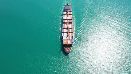 Sticker - Aerial view Cargo container ship. Business logistic transportation in the ocean ship carrying container,Cargo ship, Cargo container in factory harbor for import-export with copy space for text. 