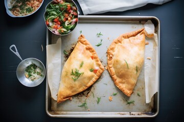 Poster - overhead shot of calzones on baking sheet