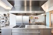 © OMD - stainless steel kitchen with a central island and ventilation above