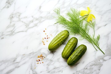 Sticker - garden-fresh cucumbers and dill on marble surface